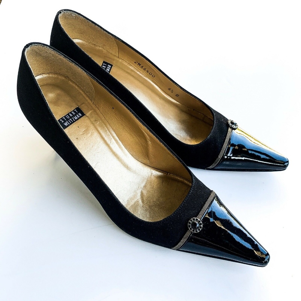 Stuart Weitzman Black Heels with Gold Accents